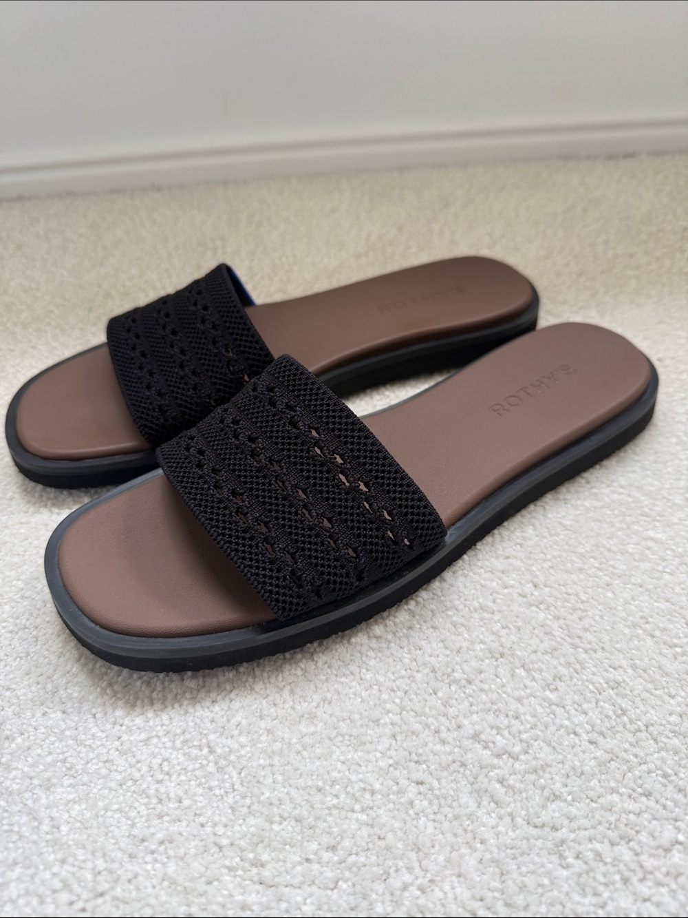 Rothy's Black Crochet Slide Sandals